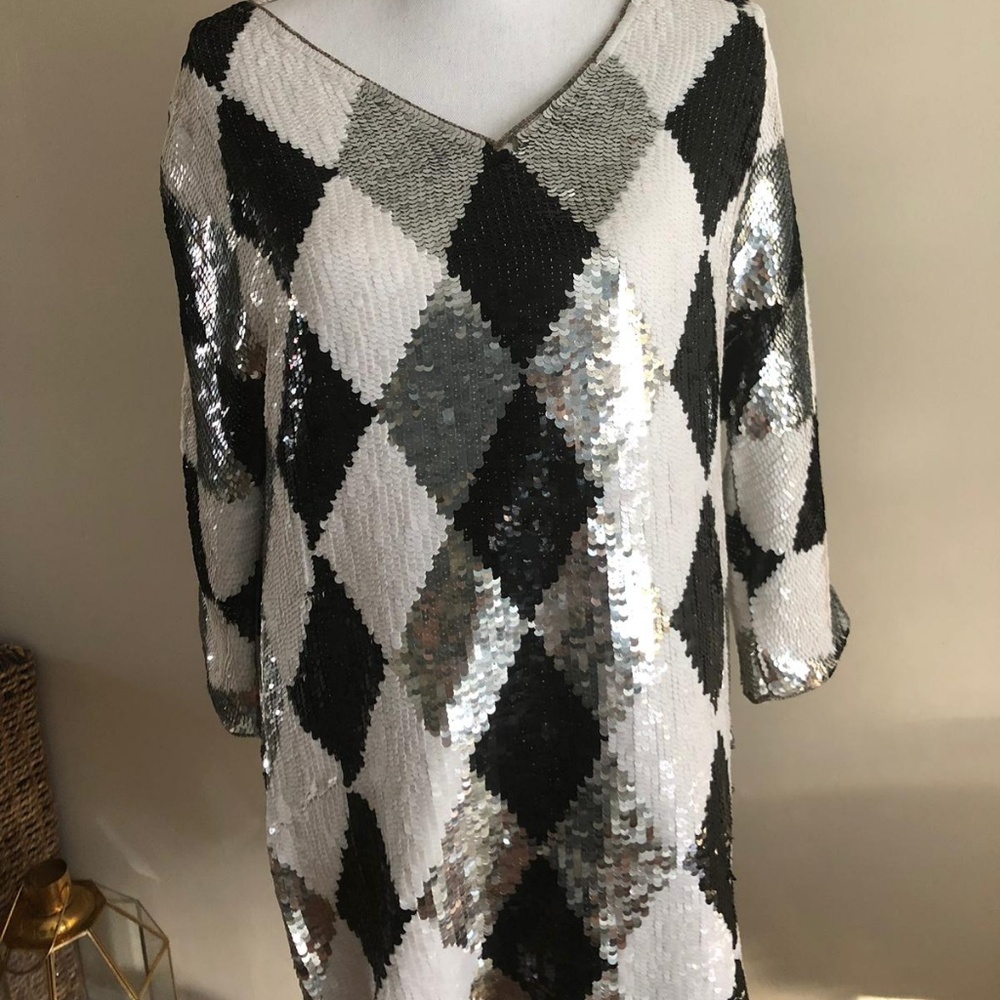 Vintage Harlequin Sequin Mini Dress Medium